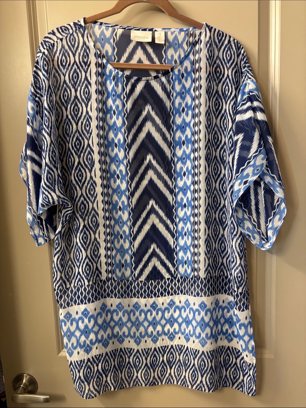 Chico's Navy and Light Blue Patterned Swimsuit Cover Up